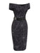 Schwarzes 1960er schulterfreies Spinnennetz Kleid