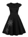 Schwarzes 1950er Halloween Spinnennetz Kleid