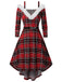ROTES KARIERTES RIEMEN PELZ SWING KLEID