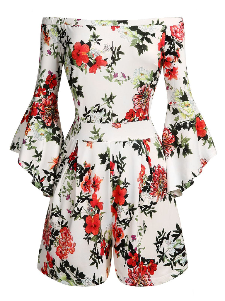 Schulterfreier Romper mit gerafften Ärmeln und Blumenmuster
