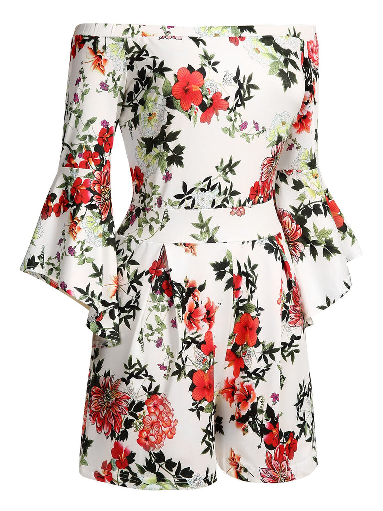 Schulterfreier Romper mit gerafften Ärmeln und Blumenmuster
