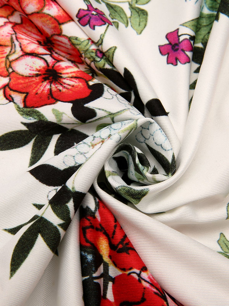 Schulterfreier Romper mit gerafften Ärmeln und Blumenmuster