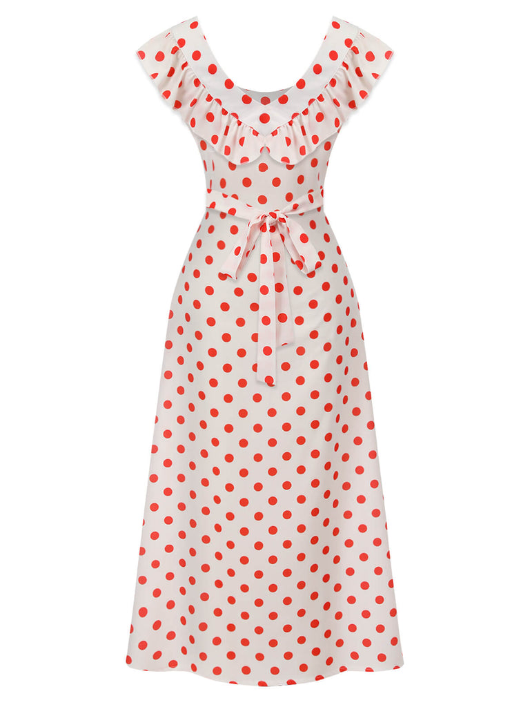 Weißes Gepunktetes ärmelloses Kleid Aus Den 1930er