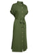 Grünes 1940er Solid Belted Slit Kleid