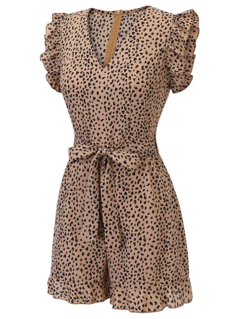 1930er Leopard Print Mullet Sleeves VAusschnitt Jumpsuit