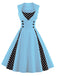 1950er Polka Dots Revers Patchwork Swing Kleid