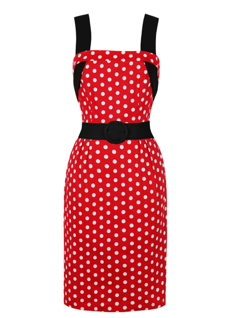 Rotes 1950er Patchwork Kleid Mit Tupfen
