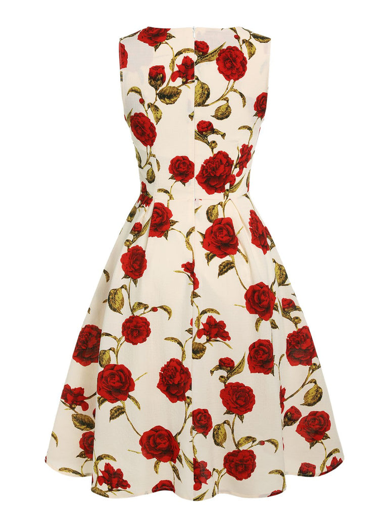 1950er Florales ärmelloses Kleid Mit Herzkragen