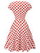 Weißes 1940er Rotes gepunktetes Peter Pan Kragen Kleid