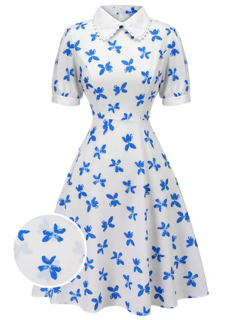 1940er Blau Schmetterling Puppe Hals Kleid