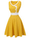 Gelbes & weißes 1950er Knöpfe Patchwork Kleid