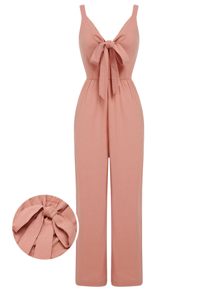 Rosa 1930er Solid Strap Lace-up Jumpsuit