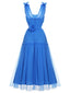 1950S Blaues ärmelloses Kleid aus festem Netz