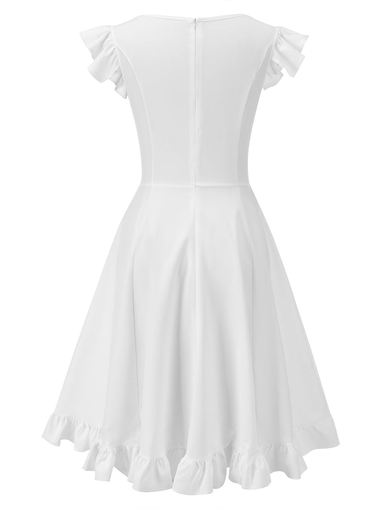 Weißes 1950er Spitze Patchwork Kleid