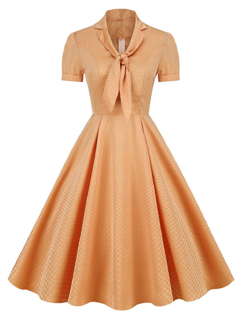 Orange 1950er Kariertes Krawattenkragenkleid