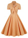 [Vorverkauf] Orange 1950er Kariertes Krawattenkragenkleid