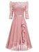 1950s Solides Schulterfreies Patchwork-Kleid Aus Spitze