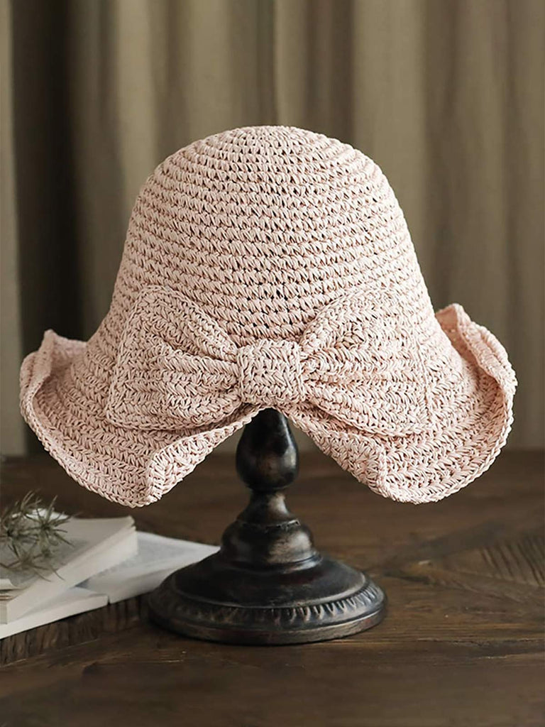 Retro Solid Bowknot Bast Sonnenhut