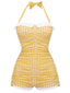 Gelb Gingham 1950er Schleife Neckholder Badeanzug