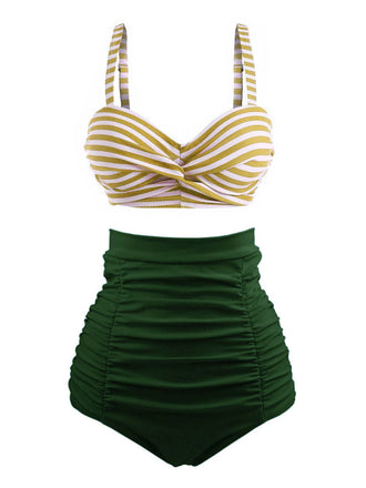 Grün GESTREIFTES COLORBLOCK VINTAGE BIKINI SET
