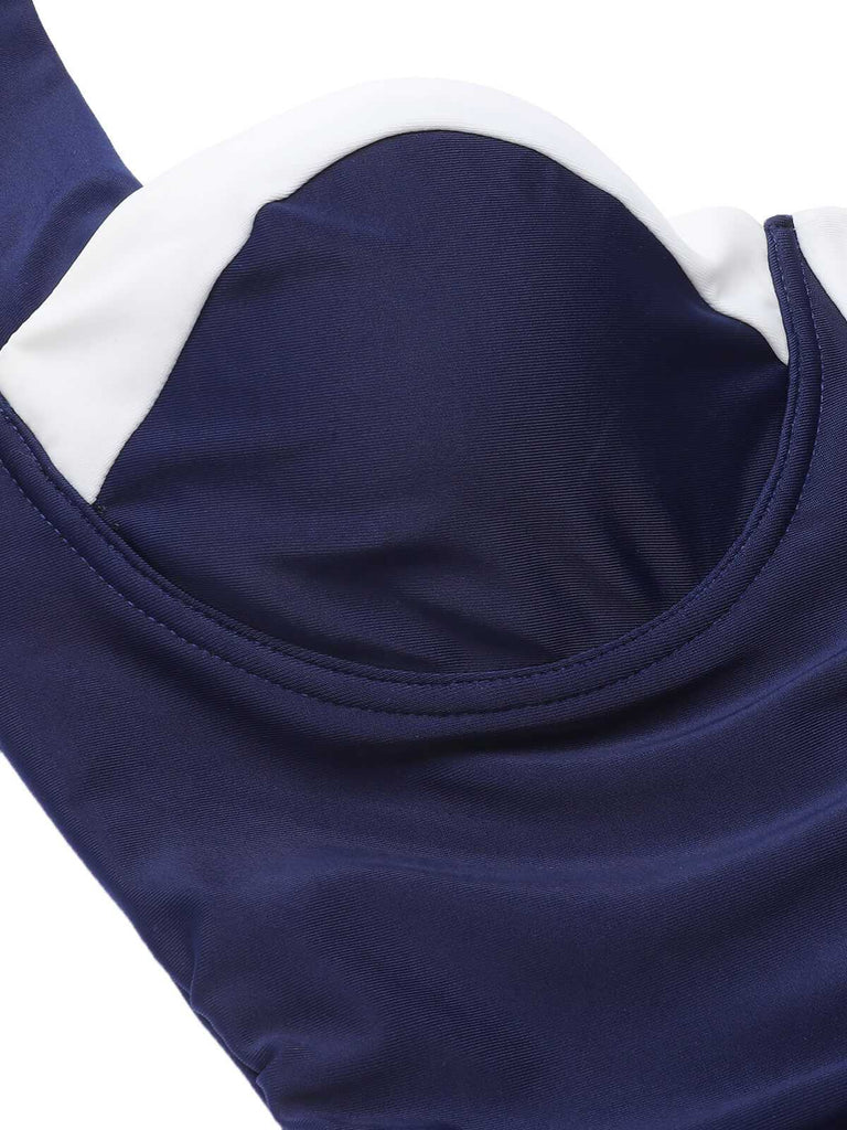 [Vorverkauf] [Plus Size] Marineblauer 1950er Plissee Badeanzug