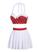 [Vorverkauf] Weißer & roter 1950er Patchwork Badeanzug