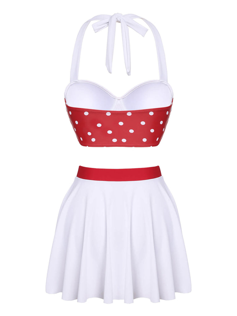 [Vorverkauf] Weißer & roter 1950er Patchwork Badeanzug