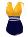 Gelb & Blau 1950er gestreifter Badeanzug