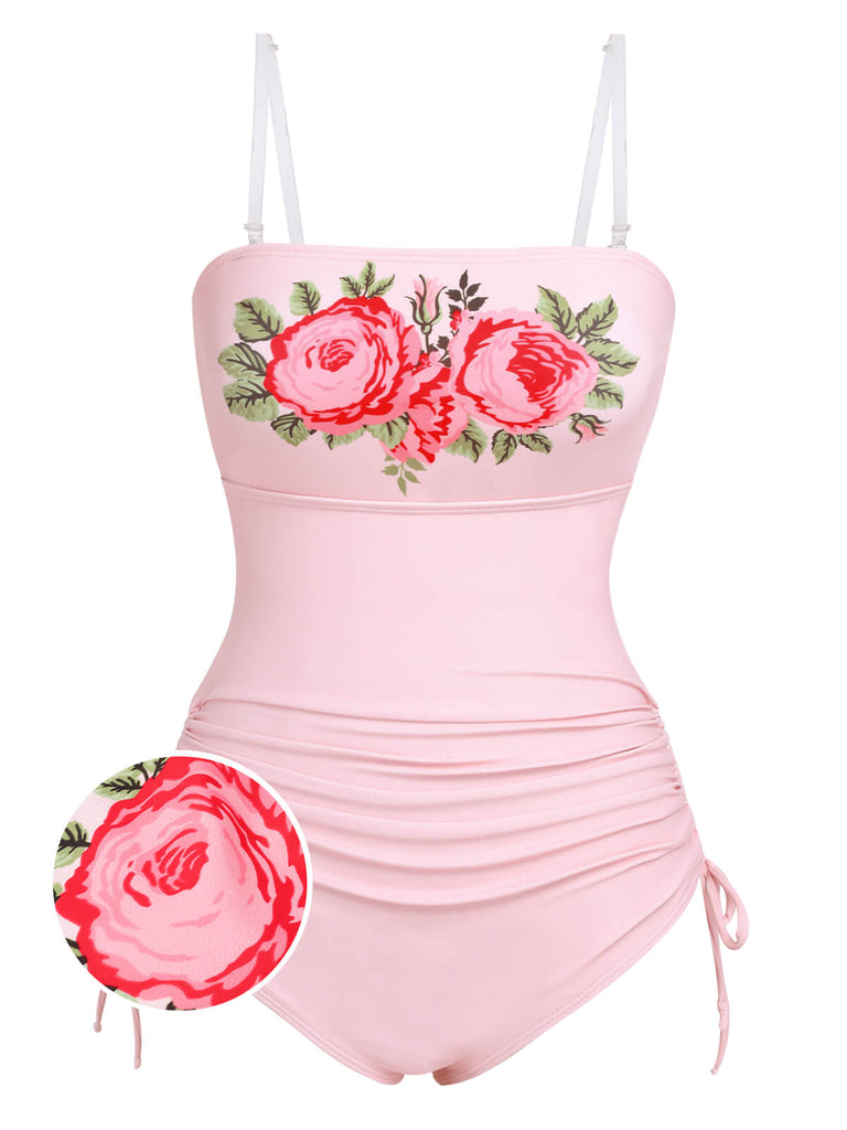 Pink 1940er Rosenhalter Einteiliger Badeanzug