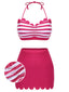 Rosafarbenes Neckholder Bikini Set mit 1940er Streifen