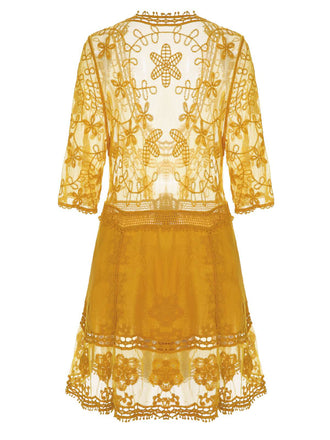 Gelb 1960er Spitze Häkeln Ausschnitt Cover Up