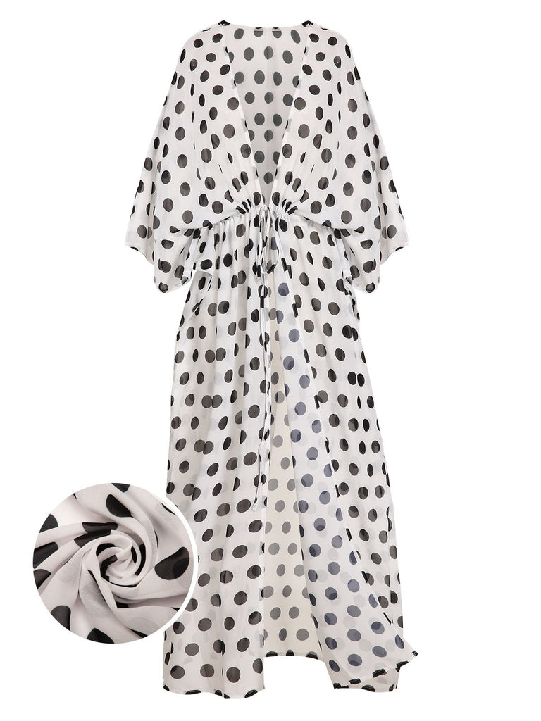 Schwarz-weißer 1960er Polka Dots Long Cover-up