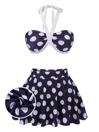 Marineblauer 1940er Polka Dot Halter Badeanzug