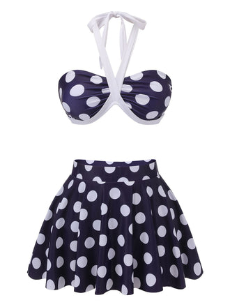 Marineblauer 1940er Polka Dot Halter Badeanzug