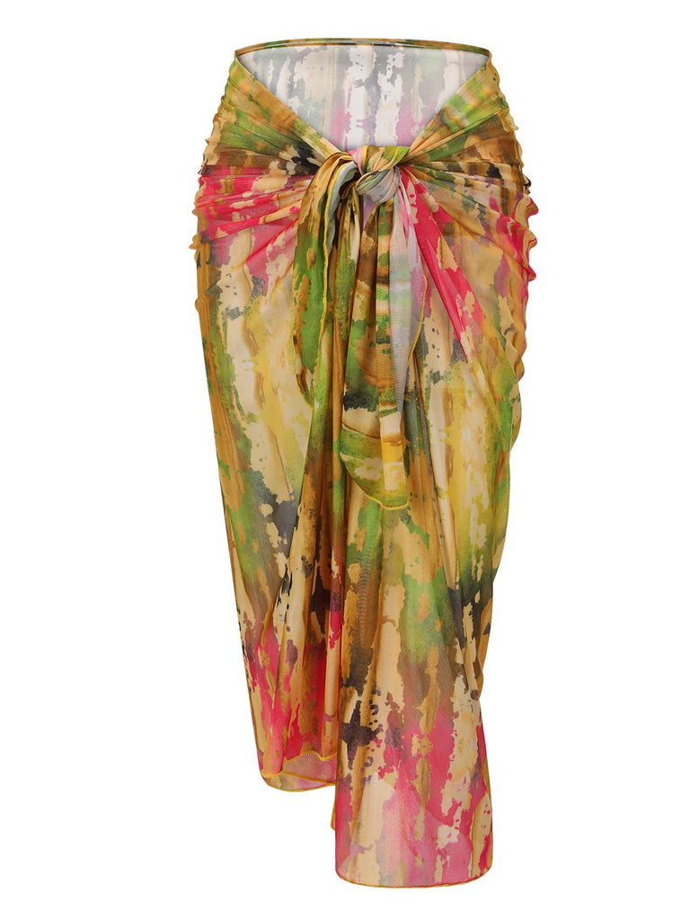 3PCS Gelb 1960er Riemen Chiffon Badeanzug