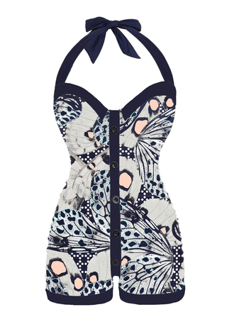 Marineblau 1950er Schmetterling Halter Badeanzug