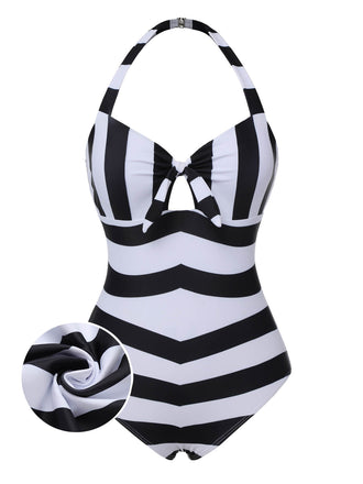 Schwarz & Weiß 1950er Barbie Stripes Halter Badeanzug