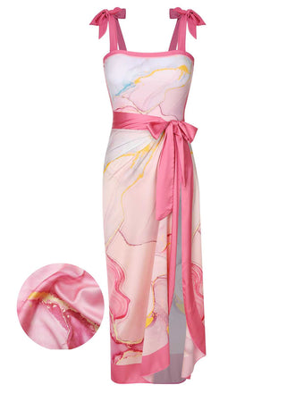 2PCS 1950er Rosa Print Badeanzug & Cover-Up