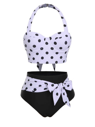 1950er Halter Kontrast Polka Dots Badeanzug