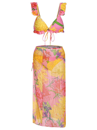 3PCS 1950er Rosa Blumen Badeanzug Set