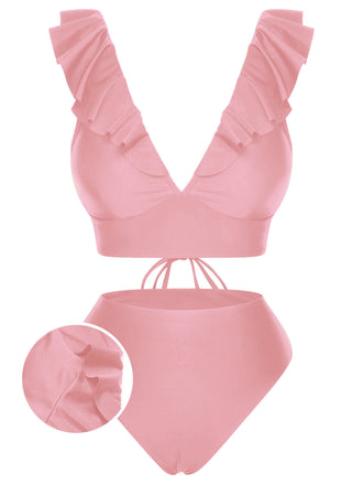 1950er Solide Rüschen V-Ausschnitt Badeanzug