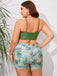[Übergröße] Grün 1950er Riemen Floral Badeanzug & Cover-Up