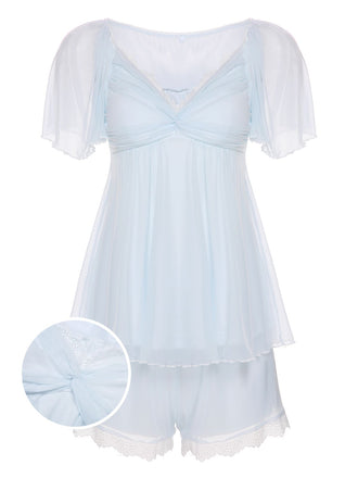 2PCS Hellblau 1940s Knoten Spitze Nachtwäsche