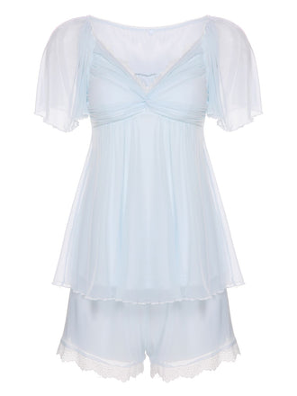 2PCS Hellblau 1940s Knoten Spitze Nachtwäsche