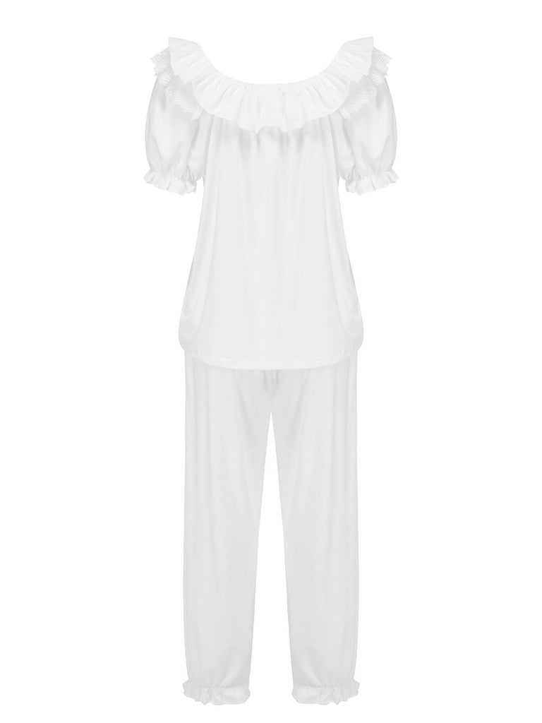 Pyjama-Set aus weißem Modal mit Puffärmeln
