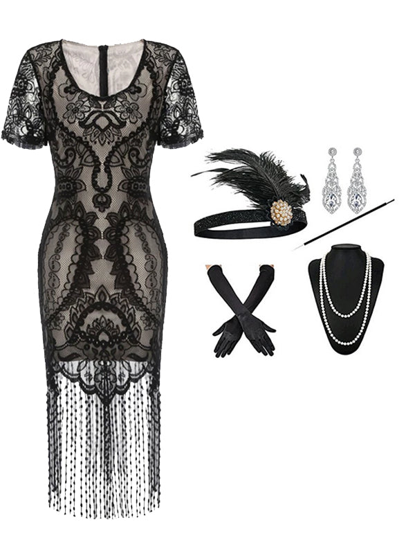 2PCS Top Seller Schwarz 1920er  Kleid & Schmuck