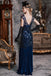 BLAU 1920ER PAILLETTEN  MAXI FLAPPER KLEID
