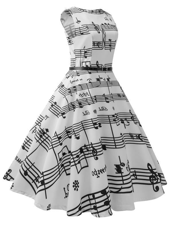 1950ER MUSIKNOTE GEDRUCKT SWING PARTY KLEID MIT GÜRTEL