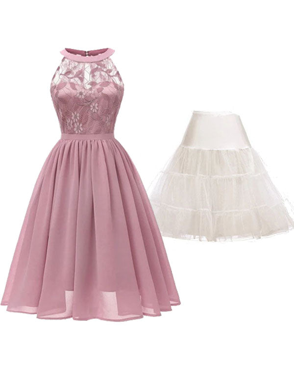 2PCS Top Seller Rosa Spitze 1950er Kleid & Weiß Unterrock