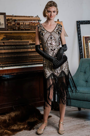 1920ER PAILLETTEN FRANSEN KLEID